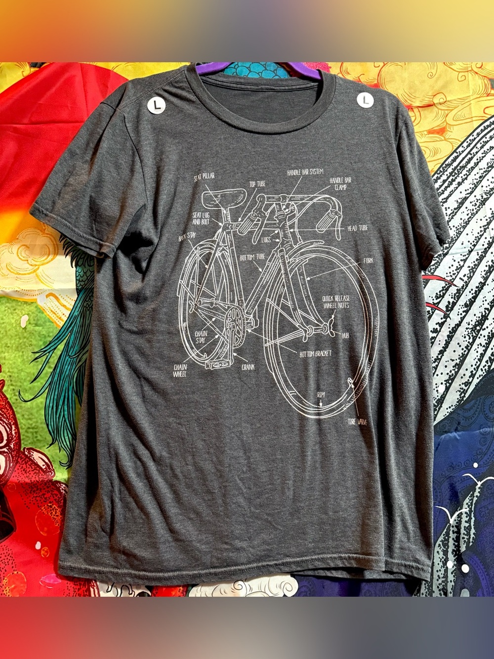 Bike Diagram T-shirt Vintage Style Size L